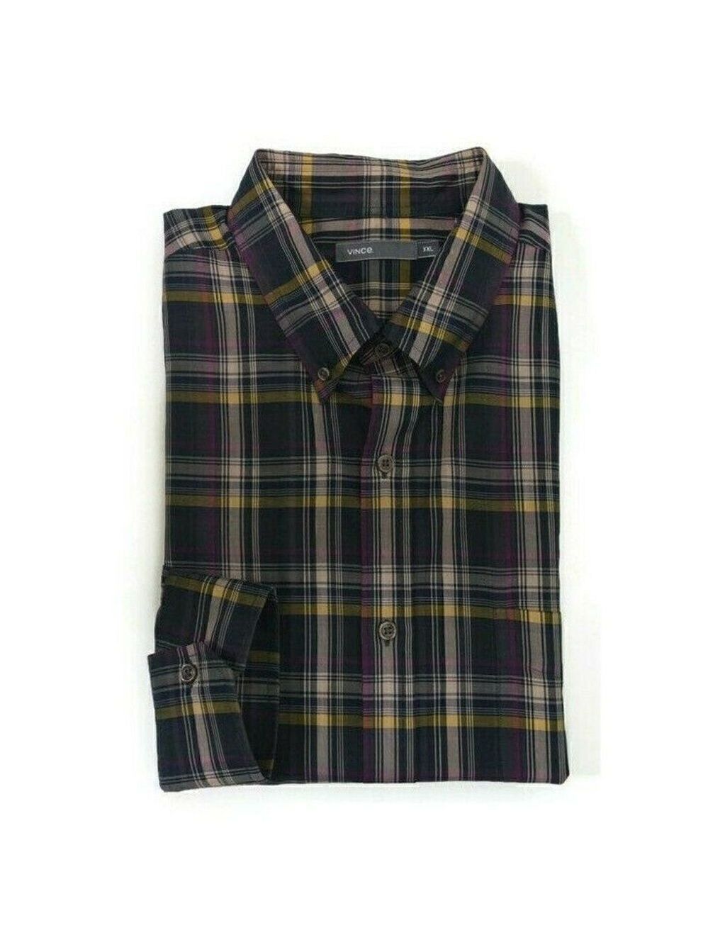 Vince Men's Size XXL Multicolor Cotton Plaid Button Down Long Sleeve Shirt EUC.